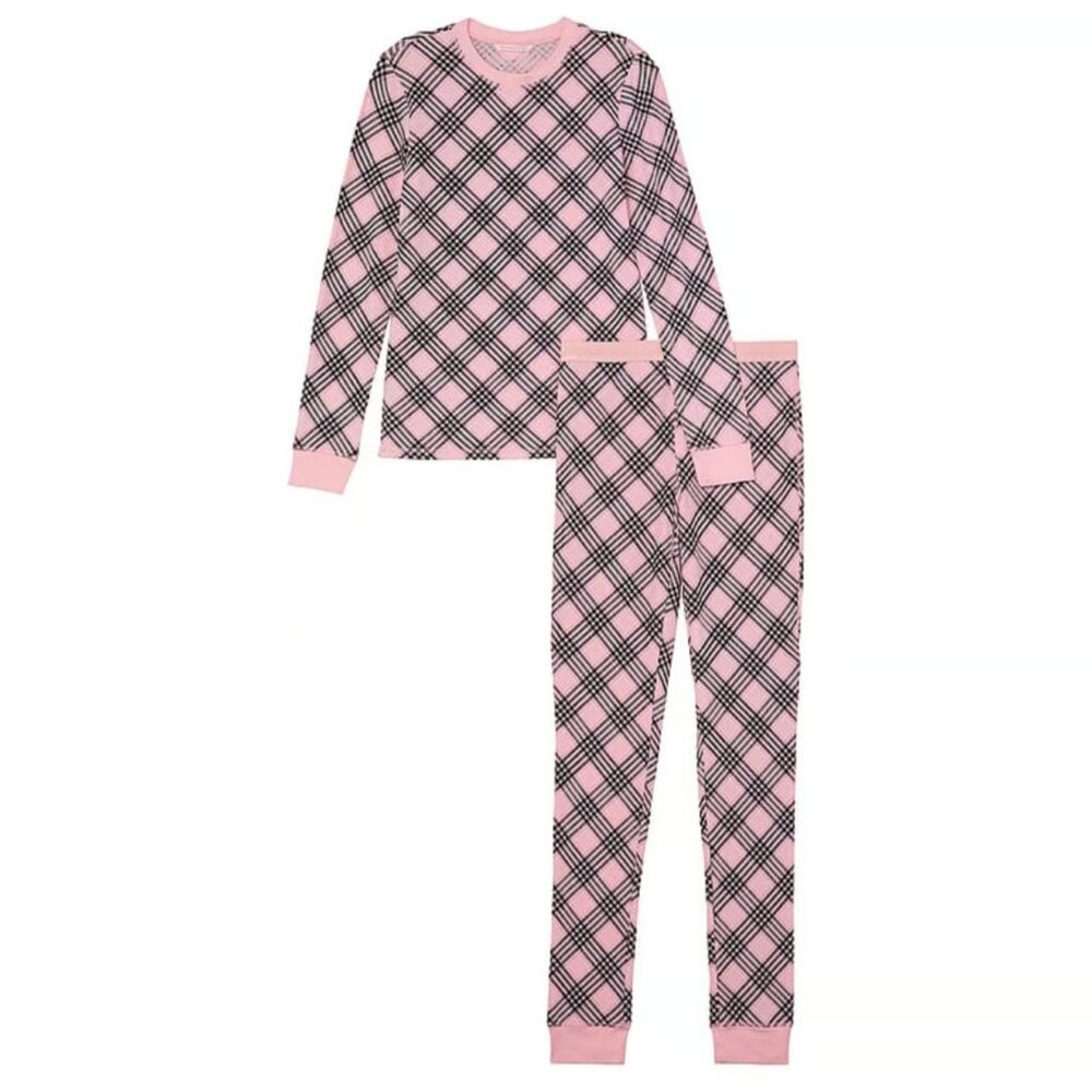 NWT VICTORIA'S SECRET Thermal Long Pajama Set Size Large Short in Pink & Black
